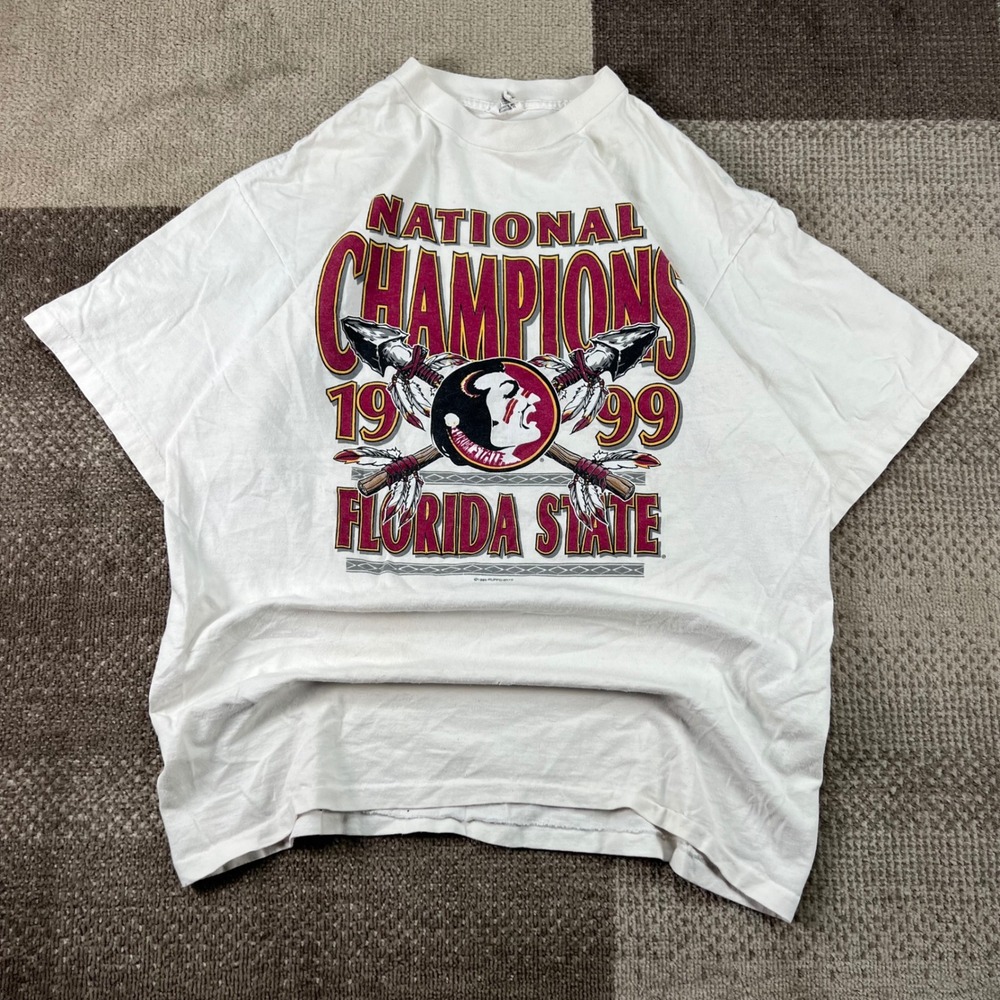 Vintage 1999 Florida State National Champions T Shirt XL White FSU Single Stitch